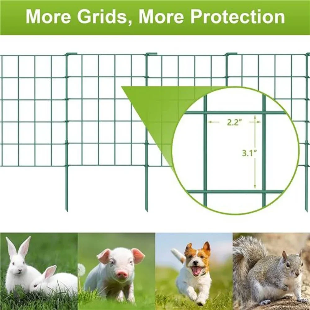 20ft Green Garden Fence for Dog Pet, Fencing Rustproof Metal Wire Panel Border